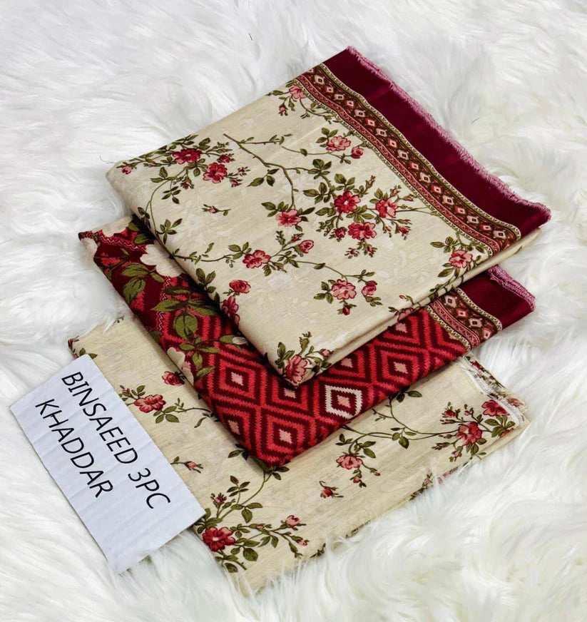 BS KHADDAR UNSTITCHED 3PC SUIT - U44