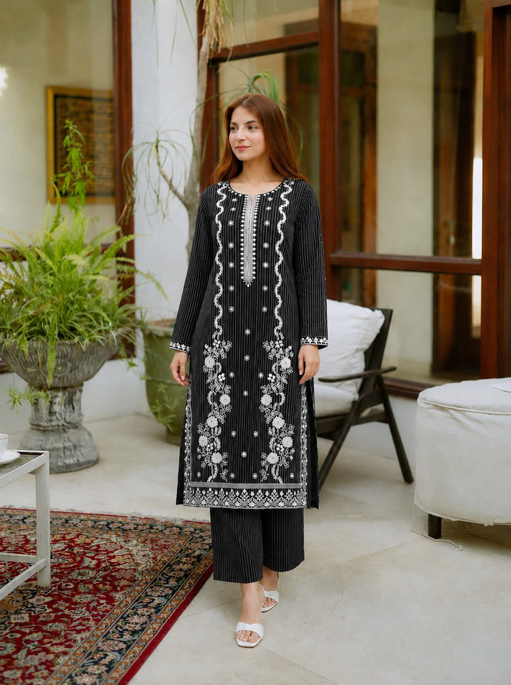 2 Pc Stitched Lawn Suit - PRET - D-03-BLK